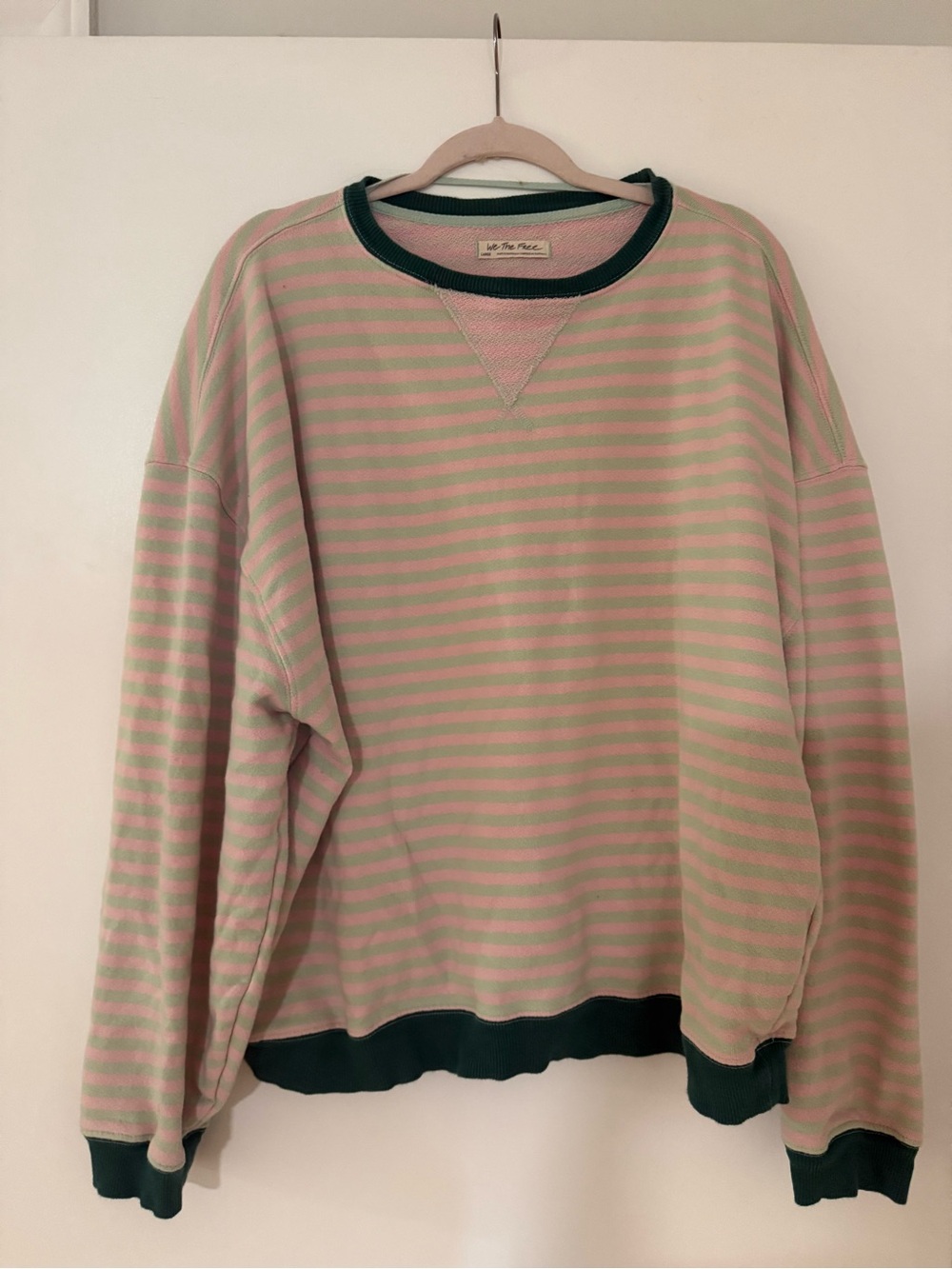 Free People Striped Crewneck Sweatshirt - Pink and Green